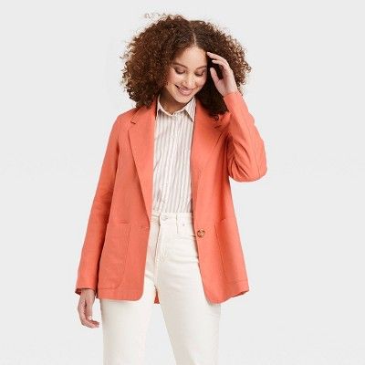 Women&#39;s Linen Blazer - A New Day&#8482; Orange M | Target