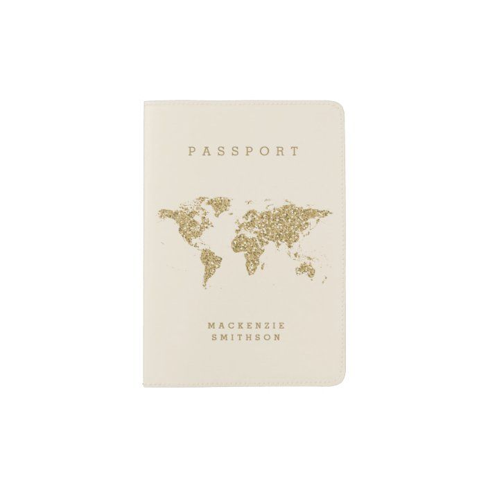 Gold on Cream World Map Personalized Passport Holder | Zazzle