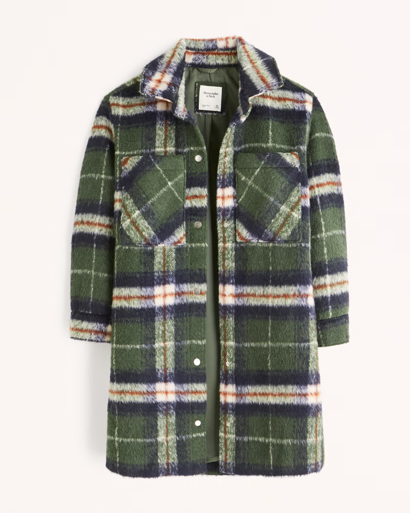 Long-Length Wool-Blend Shirt Jacket | Abercrombie & Fitch (US)