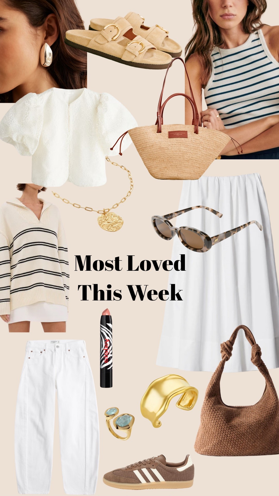 White maxi skirt
Spring outfits 
Striped knit 
Basket bag
Puff sleeve blouse 
Suede bag
White barrel jeans 
Suede sandals 
Cuff bracelet 

#LTKuk #LTKspring #LTKeurope