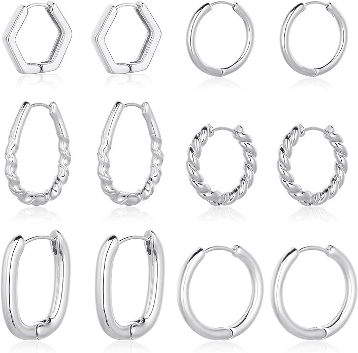 Wgoud Chunky Hoop Earrings Set 14K Gold Hoop Earrings for Women Hypoallergenic, Thick Hoops Earri... | Amazon (US)