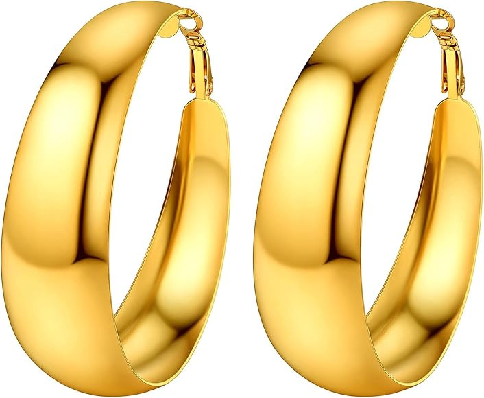 U7 Créole Femme 60mm en Acier Inoxydable/Plaqué Or, Boucle d'Oreille Anneau Plat Large | Amazon (FR)
