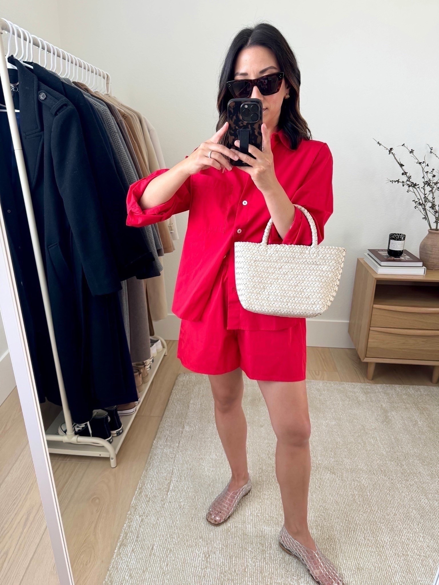 Cannot recommend this Madewell red poplin shirt and short separates. The shirt is not long which is great for petites. Sleeves are wide, but I roll them, so it doesn't bother me. I sized up to a small shirt, which I'd recommend. Shorts run more tts, but I sized up. I think once I wash and dry they'll be perfect. 

Madewell shirt small. More of a classic fit
Madewell shorts small. I sized up but you don't need to. 
Madewell bag
Amazon Jelly flats 5.5
Celine sunglasses
Dorsey James necklace 15"
J.Crew earrings

Petite style, summer outfits, summer style 



#LTKSaleAlert #LTKPetite #LTKFindsUnder50
