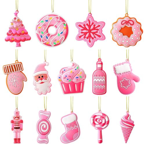 14 Pcs Pink Christmas Tree Ornaments， Xmas Candy Cane Lollipop Santa Claus Ornament Cute Traditional Christmas Ornament Christmas Tree Ornaments for Xmas Party Decors | Amazon (US)