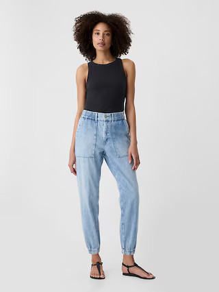 High Rise Denim Girlfriend Utility Joggers | Gap Factory