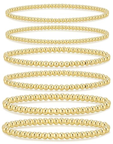 adoyi Gold Bracelets for Women 14K Gold Plated Strand Stackable Beaded Bracelet stack Set Adjustable Jewelry Sets for Women Gifts | Amazon (US)