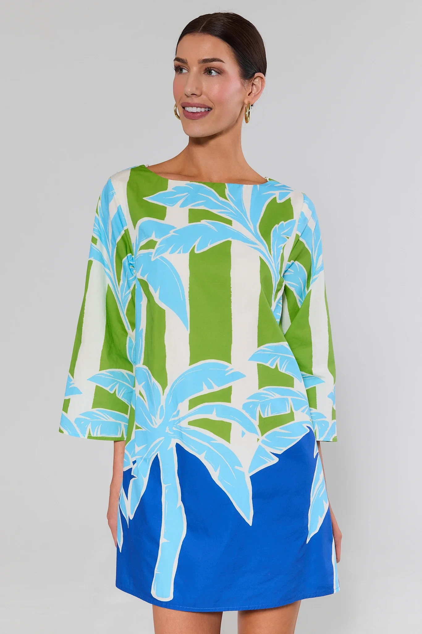Blue Palm Printed Short Dress | Avara