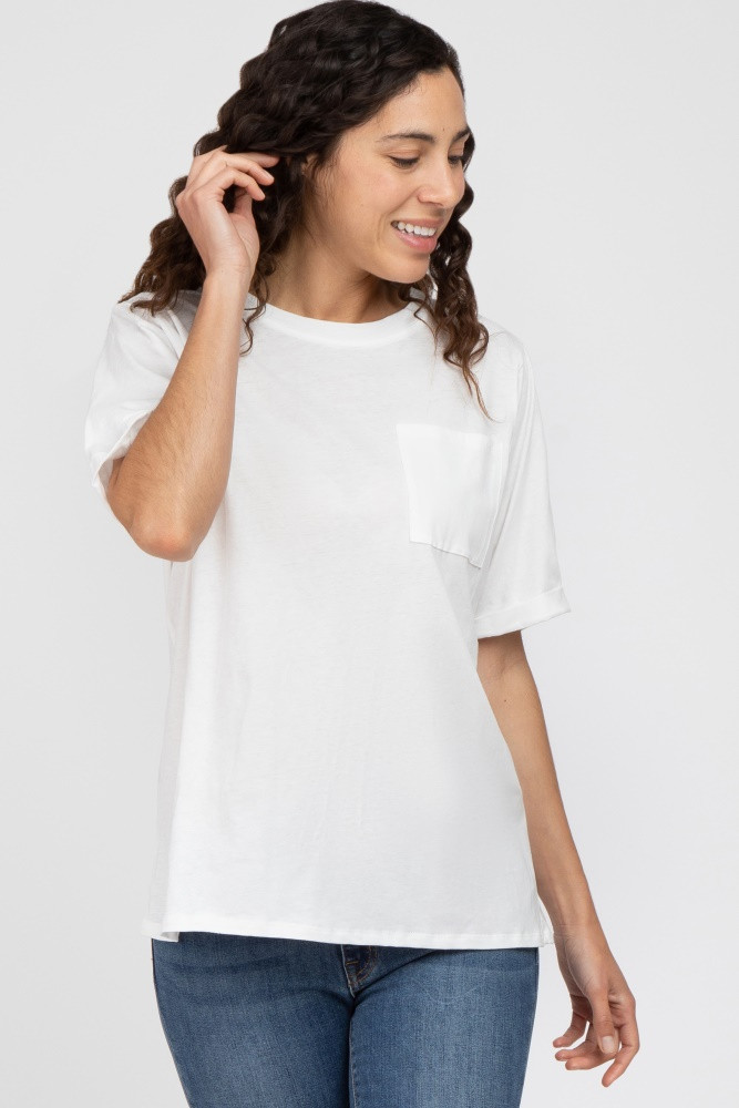 White Oversized Pocket Front Short Sleeve Top | PinkBlush Maternity