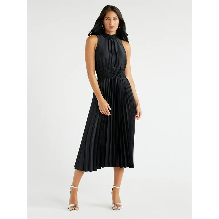 Sofia Jeans Women's Pleated Midi Dress, 49" Length, Sizes XS-2XL - Walmart.com | Walmart (US)