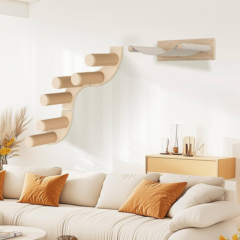Cat Wall Shelves Cat Hammock for Wall with 6 Steps Wooden Furniture Beds for Sleeping, Climbing a... | Amazon (US)