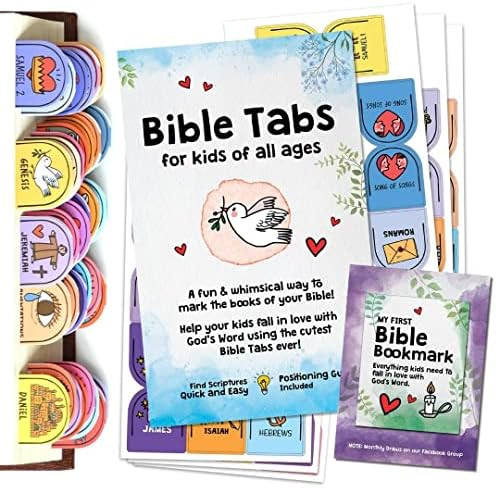 Bible Tabs for Kids - 63 Pieces Set Laminated for Study With Guide Included + Magnetic Bookmark -... | Amazon (US)