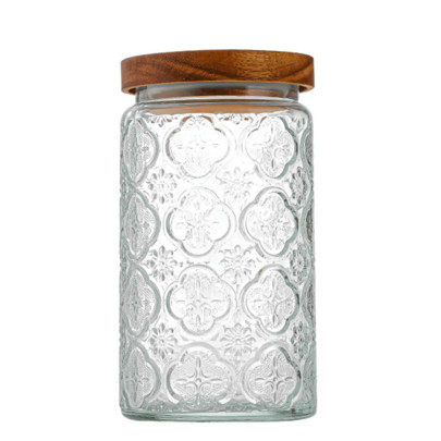 1pc Vintage Glass Storage Jar With Airtight Wooden Lid - Perfect For Tea, Coffee, Sugar, Candy, Cookies, Spices - Portable And Transparent Food Canist | SHEIN