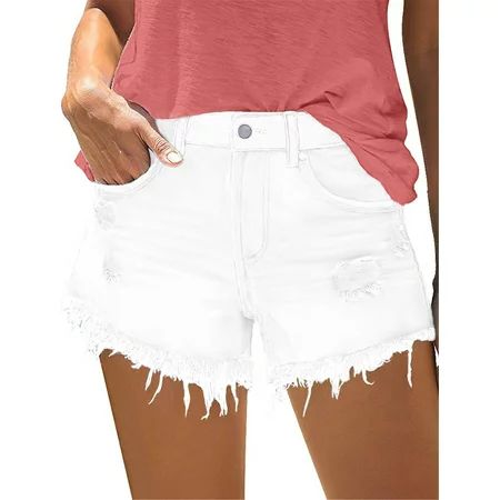 KISSMODA Mid Waisted Womens White Denim Shorts Button Closure Vintage Jean Short Pants XXL | Walmart (US)