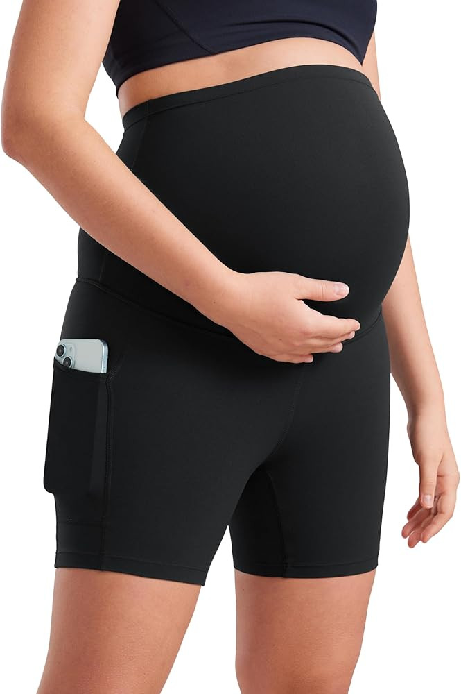 CRZ YOGA Womens Butterluxe Maternity Yoga Biker Shorts with Pockets 5" - Over The Belly Pregnancy... | Amazon (US)