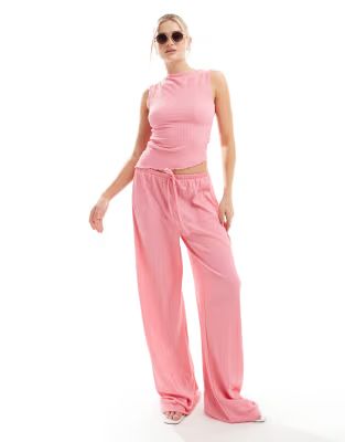 ASOS DESIGN textured wide leg trousers co ord in pink | ASOS | ASOS (Global)