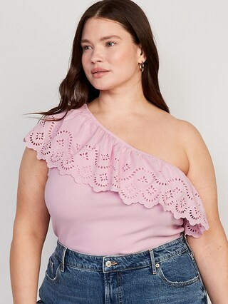Eyelet One-Shoulder Paneled Rib-Knit Top for Women | Old Navy (US)