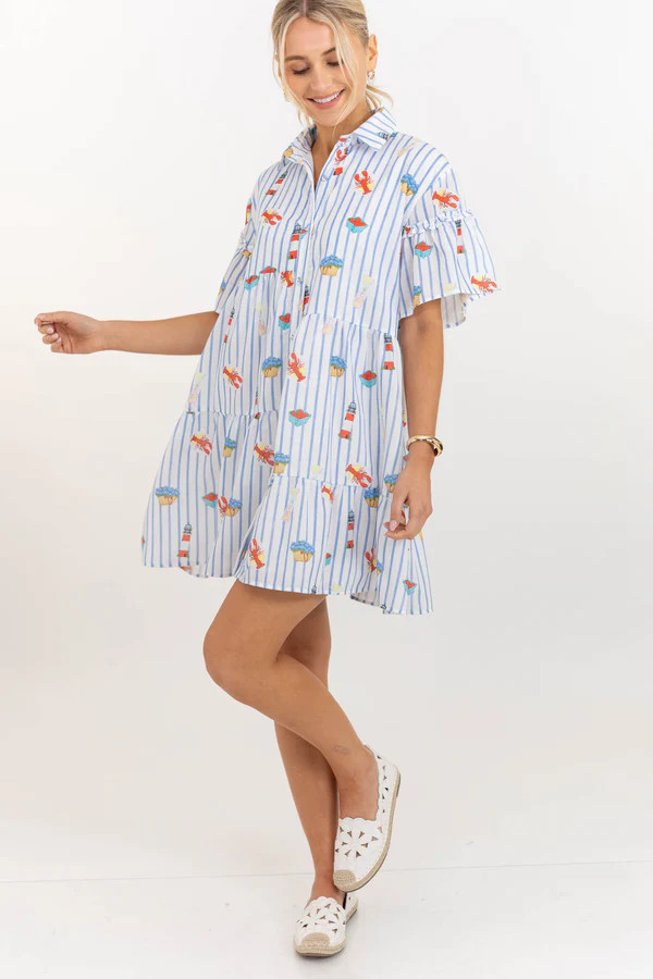 The Right Balance Blue Coastal Striped Tiered Mini Dress | The Mint Julep Boutique