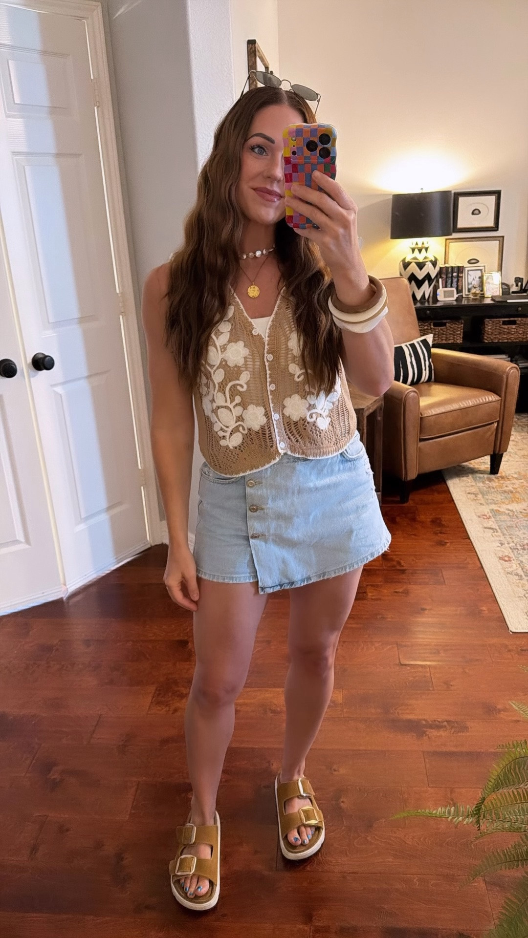 Summer outfit casual date night outfit travel Zara skort Cupshe crochet vest Amazon Birkenstock dupes H&M bangles

#LTKOver40 #LTKTravel #LTKootd