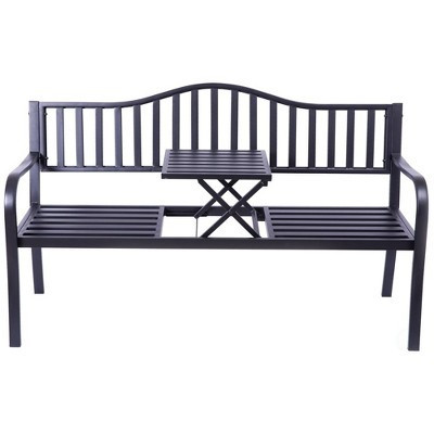 Outdoor Powder Coated Steel Park Bench, Garden Bench with Pop Up Middle Table, Lawn Decor Seating Bench for Yard, Patio, Garden, Balcony, and Deck | Target