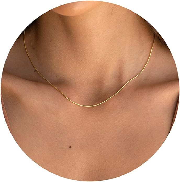 DEARMAY 14K Gold Necklaces for Women, Dainty Gold Herringbone Choker Necklace for Women Thin Laye... | Amazon (US)