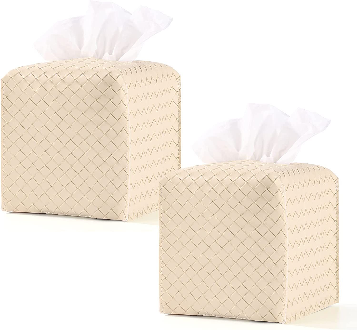 LURRIER 2 Pack Tissue Box Cover, Modern Woven PU Leather Square Tissue Box Holder, Decorative Box... | Amazon (US)