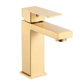 Heemli Square Single Handle Single Hole Bathroom Faucet with Supply Line in Brushed Gold KBL0203G... | The Home Depot