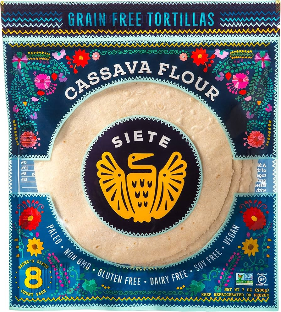 Siete Cassava Grain Free Flour Tortillas. Vegan, Paleo and Gluten Free Tortillas. (1-Pack, 8 Tort... | Amazon (US)