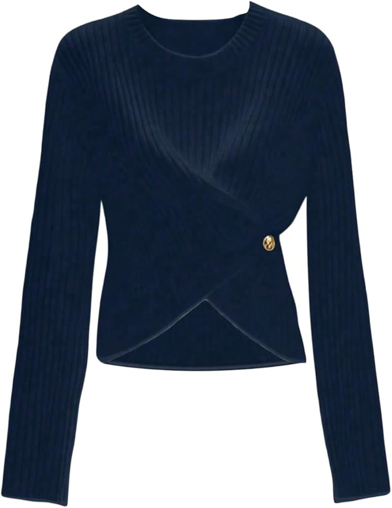 Verdusa Women's Old Money Short Sweater Wrap Slit Pullovers Fall Rib Knit Tops | Amazon (US)