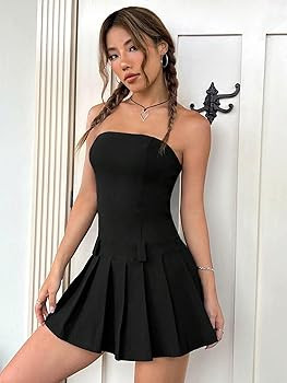 Women's Pleated Mini Tube Top Dress Sleeveless A Line Bandeau Short Dresses      
 Polyester Blen... | Amazon (US)