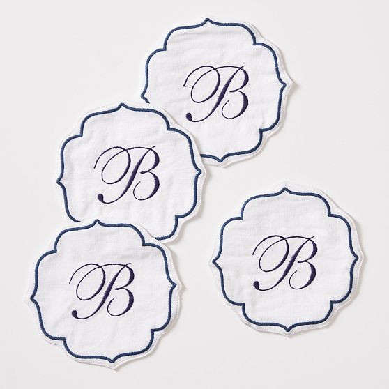 Bespoke Embroidered Coasters, Set of 4, Vintage Frame, Navy | Mark and Graham