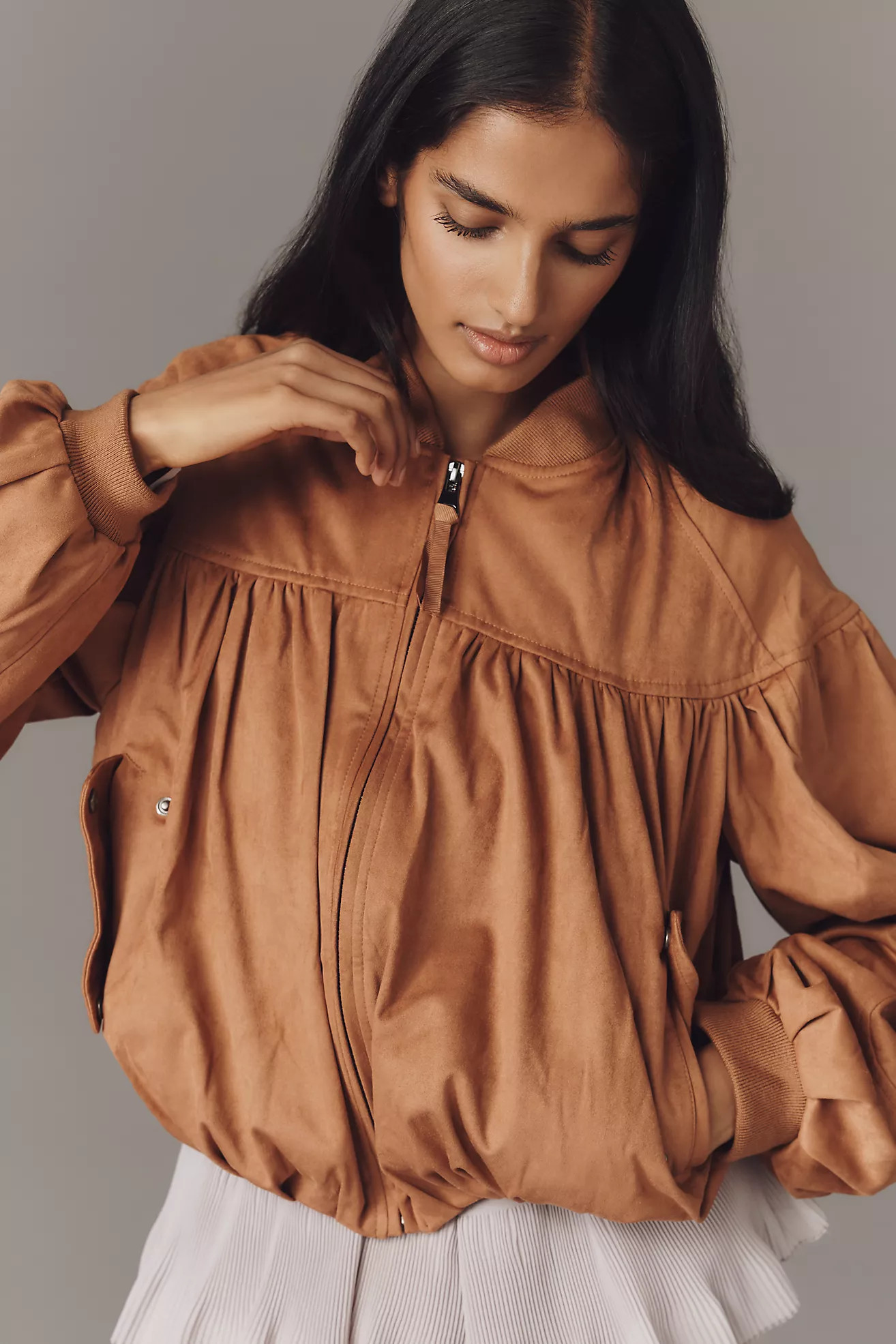By Anthropologie Faux-Suede Bubble Bomber Jacket | Anthropologie (US)