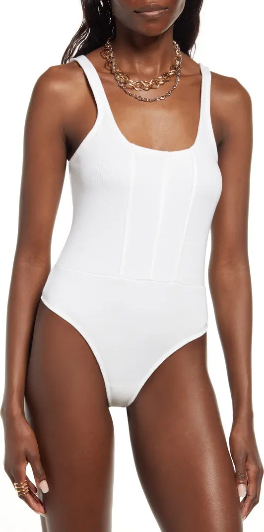 Corset Detail Cotton Blend Rib Bodysuit | Nordstrom