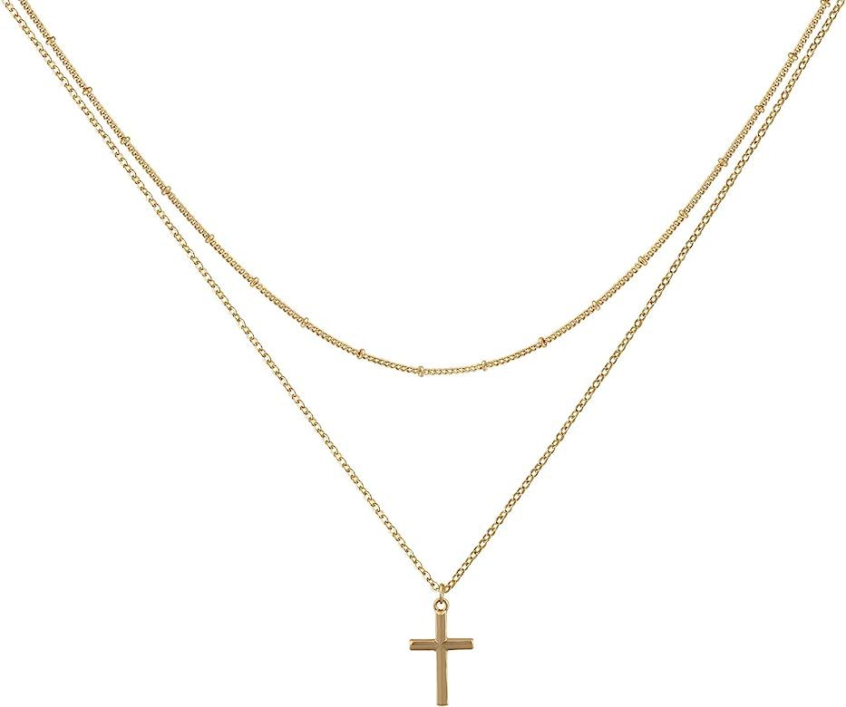 Befettly Tiny Cross Necklace, Women 14k Gold Filled Polished Faith Necklace Dainty Circle Pendant... | Amazon (US)
