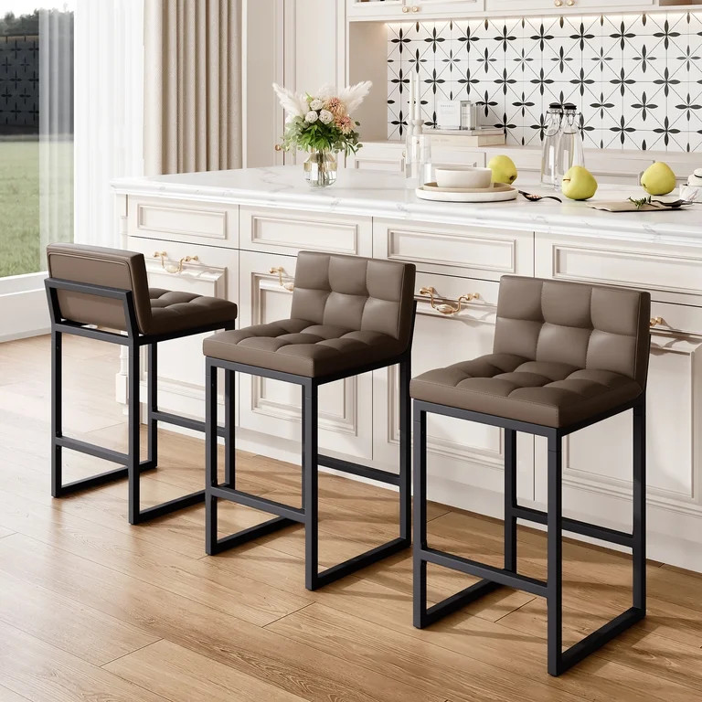 FIRAVOE Bar Stools Set of 3, Counter Height Bar Stools (Low Back)(Thickened Frame) 26" PU Leather... | Walmart (US)