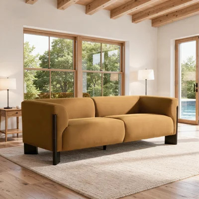 Upholstered Chenille 2-Seater Modern Curved Arm Design Sofa With Solid Wood Legs | Wayfair North America