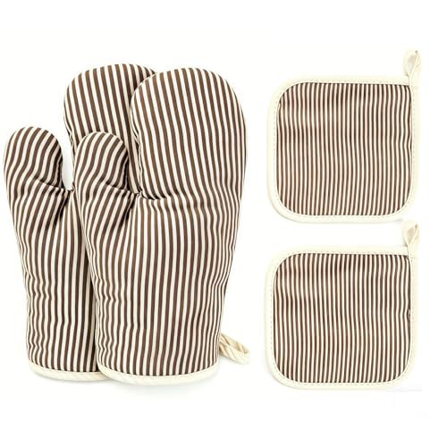 4Pcs Oven Mitts and Pot Holders, Heat Resistant Oven Mitts Set with Pothholder,Heat Resistant Microwave Gloves Safe for Baking,Cooking, BBQ (Khaki) | Amazon (US)