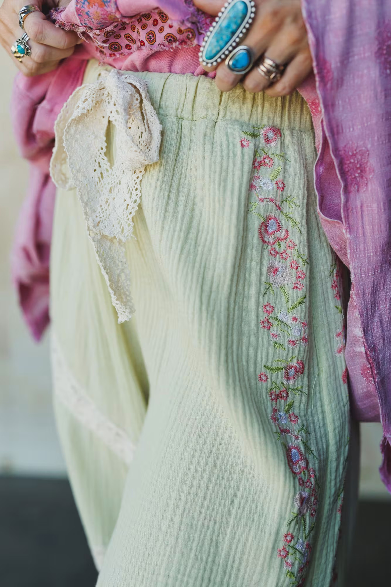 Floral Drift Embroidered Pants — Three Bird Nest | Three Bird Nest