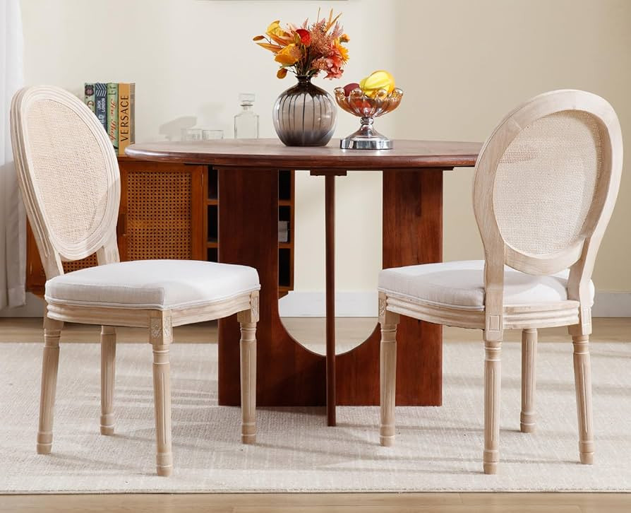 chairus Farmhouse Dining Chairs Set of 2, Round Rattan Back French Country Dining Room Chairs Vin... | Amazon (US)