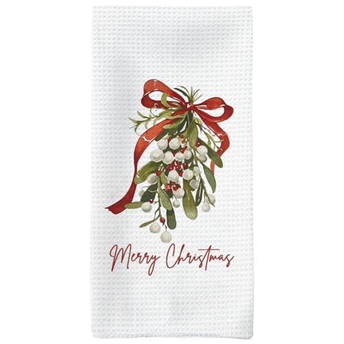 Tzhim Christmas Kitchen Towels, Red Bow Christmas Mistletoe Holly Decorative Hand Towels, Rustic Christmas Dish Towels Dishcloths Tea Towels for Kitchen, Christmas Kitchen Bathroom Decor,16x24inch | Amazon (US)