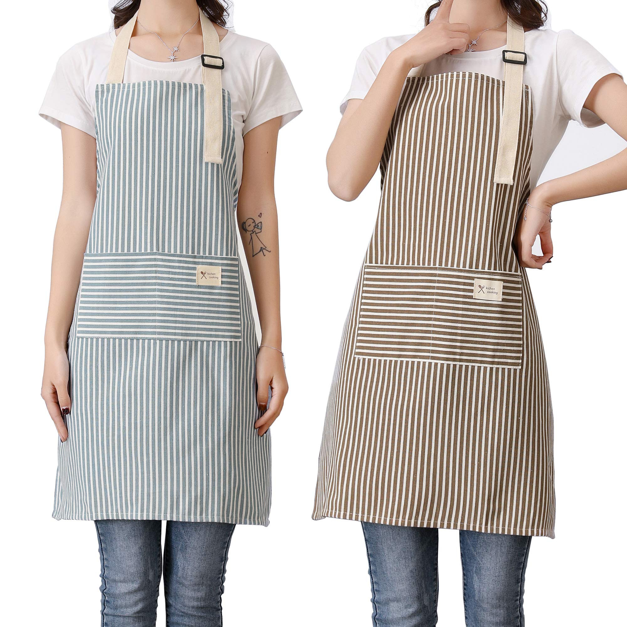 Lofekea Aprons 2 Pack Adjustable Bib Aprons with 2 Pockets Cotton Linen Cooking Kitchen Chef Apro... | Amazon (US)