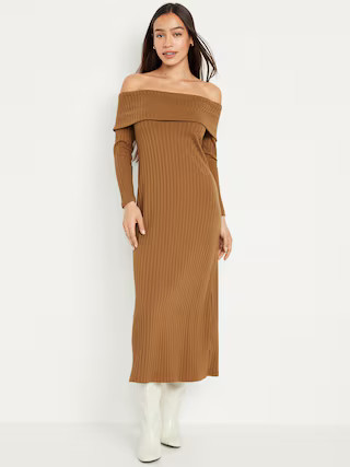 Off-Shoulder Rib-Knit Maxi Dress for Women | Old Navy (US)