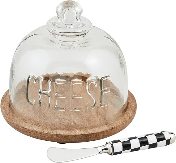Mud Pie Wood Glass Cheese, cloche 6 1/4" x 7" dia | spreader 5 1/2", BROWN | Amazon (US)