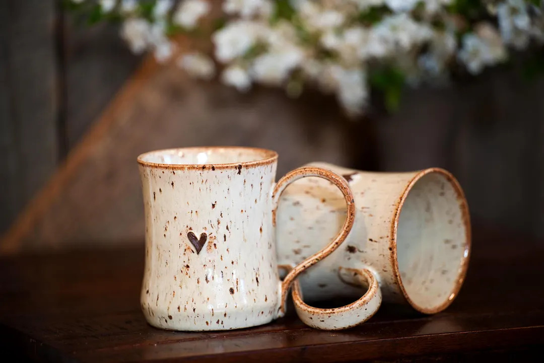 Handmade Speckled Pottery Mug with Heart: 10 oz Stoneware | Etsy (Global)
