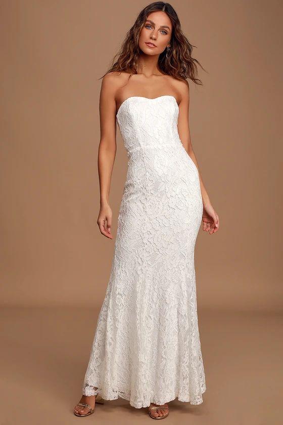 Always Be There White Lace Strapless Mermaid Maxi Dress | Lulus (US)