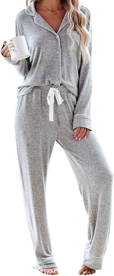 Aamikast Women's Pajama Sets Long Sleeve Button Down Sleepwear Nightwear Soft Pjs Lounge Sets | Amazon (US)