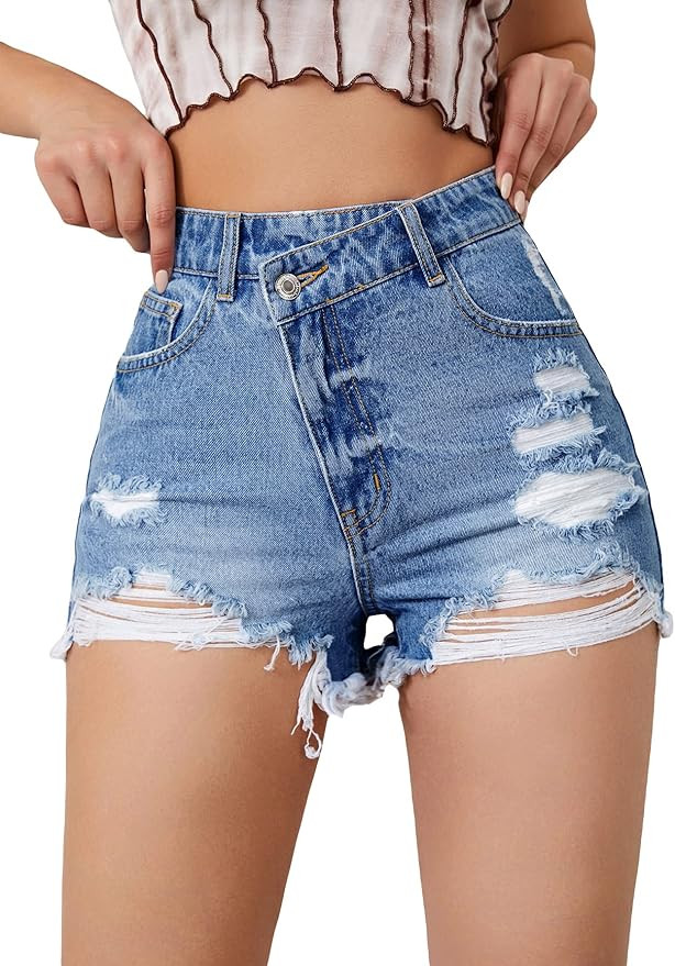 Verdusa Women's Ripped Distressed Skinny Denim Shorts | Amazon (US)