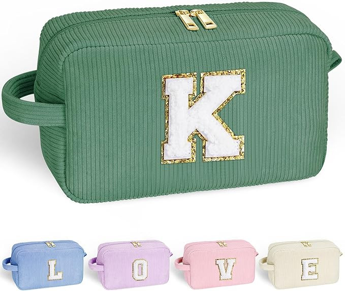 YOOLIFE Travel Makeup Bag - Gifts for Women Initial Letter Cosmetic Bags for Women Girls Green Ma... | Amazon (US)