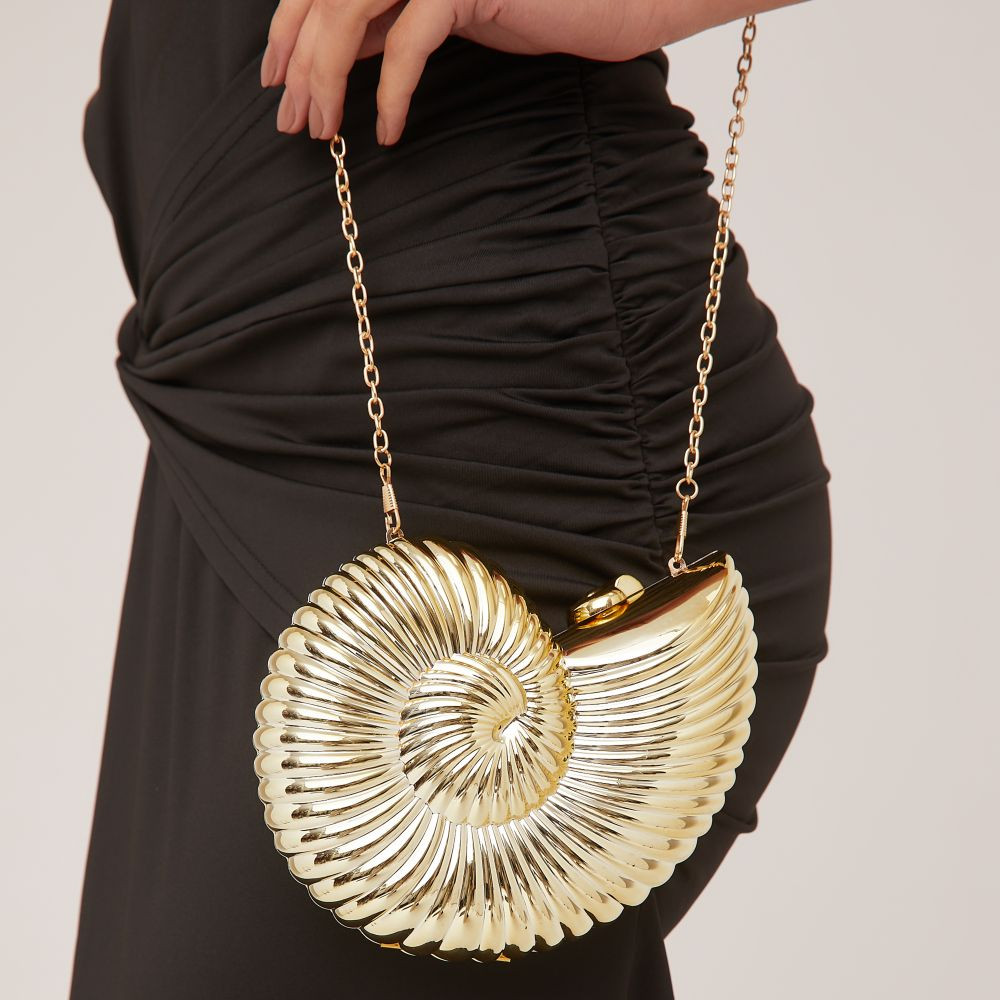 Arlette Shell Detail Cross Body Clutch Bag In Gold | EGO (UK)