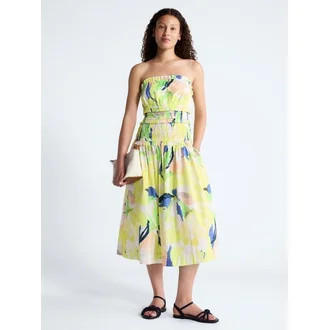 Free Assembly Women's and Women's Plus Strapless Cotton Poplin Tiered Midi Dress, Sizes XS-4X | Walmart (US)