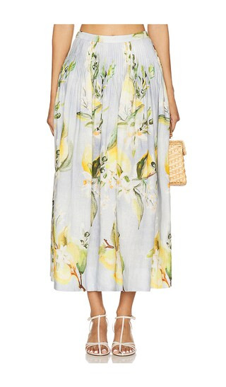 Amabelle Pintuck Midi Skirt in Anisa Sky Lemon | Revolve Clothing (Global)